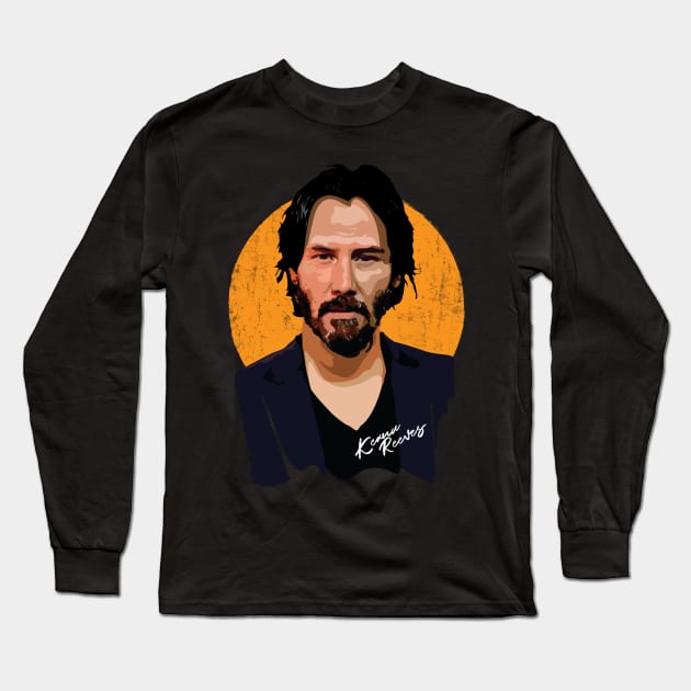 Keanu Reeves Digital Art Long Sleeve T-Shirt by Aldebaran